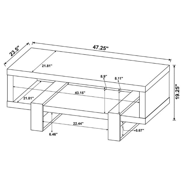 English Elm Grey Driftwood Finish Coffee Table with Open Shelf and Industrial Metal Base B2777P535874