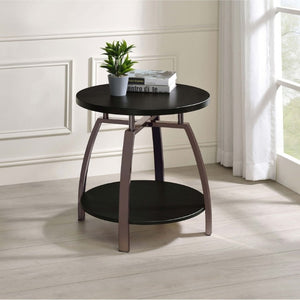 English Elm Dark Charcoal Round End Table with Black Nickel Frame and Lower Display Shelf B2777P535875
