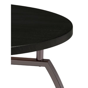 English Elm Dark Charcoal Round End Table with Black Nickel Frame and Lower Display Shelf B2777P535875