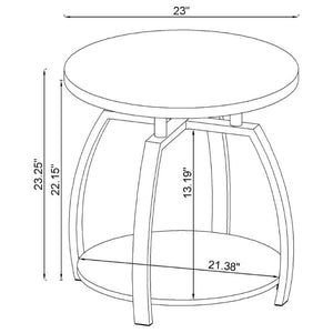 English Elm Dark Charcoal Round End Table with Black Nickel Frame and Lower Display Shelf B2777P535875