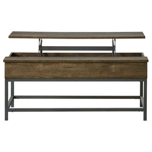 English Elm Brown Oak Lift Top Coffee Table with Hidden Storage and Slim Metal Legs B2777P535877