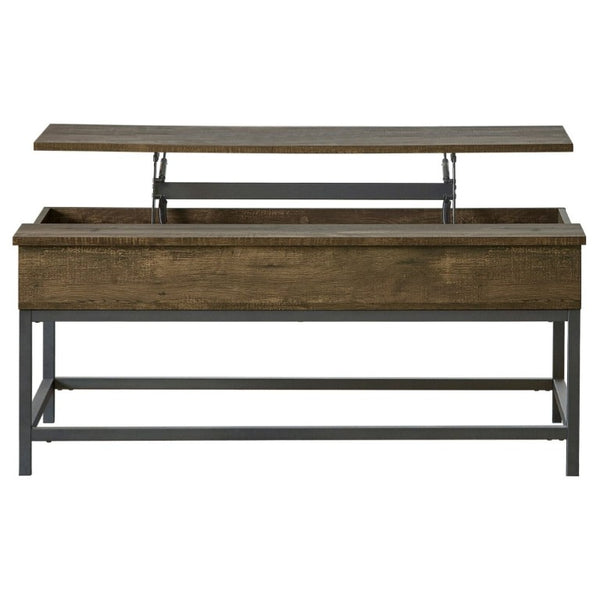 English Elm Brown Oak Lift Top Coffee Table with Hidden Storage and Slim Metal Legs B2777P535877
