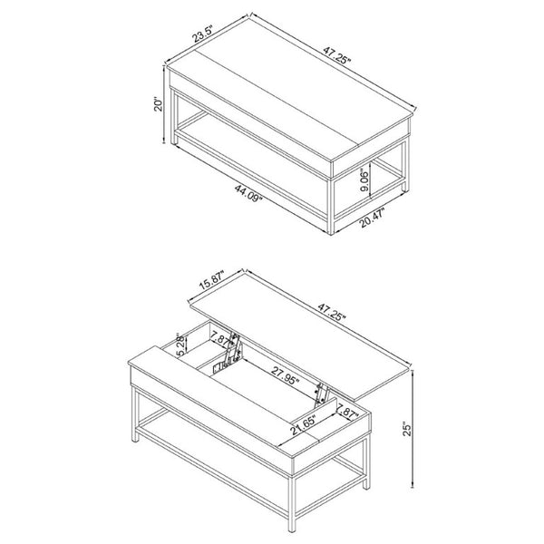 English Elm Brown Oak Lift Top Coffee Table with Hidden Storage and Slim Metal Legs B2777P535877
