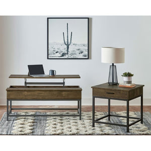English Elm Brown Oak Lift Top Coffee Table with Hidden Storage and Slim Metal Legs B2777P535877