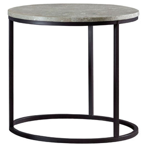 English Elm Grey Faux Marble Round End Table with Gunmetal Base for Modern Living Rooms B2777P535878