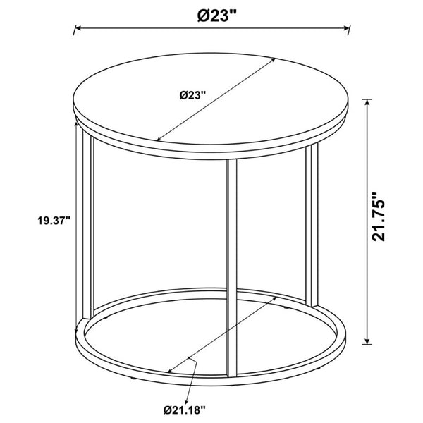 English Elm Grey Faux Marble Round End Table with Gunmetal Base for Modern Living Rooms B2777P535878
