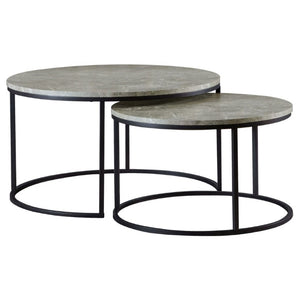 English Elm Hanover Round Faux Marble Nesting Coffee Table Set with Gunmetal Base for Living Rooms B2777P535879