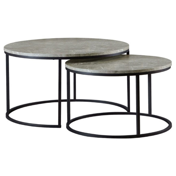 English Elm Hanover Round Faux Marble Nesting Coffee Table Set with Gunmetal Base for Living Rooms B2777P535879