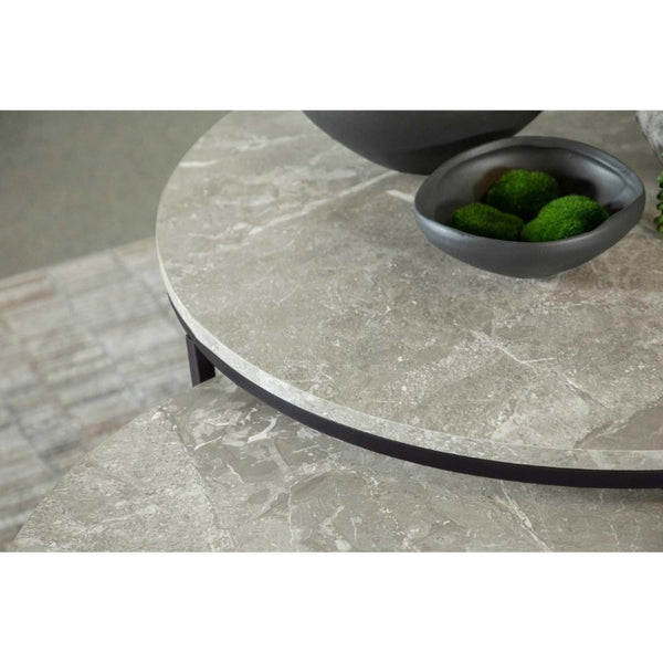 English Elm Hanover Round Faux Marble Nesting Coffee Table Set with Gunmetal Base for Living Rooms B2777P535879