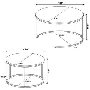 English Elm Hanover Round Faux Marble Nesting Coffee Table Set with Gunmetal Base for Living Rooms B2777P535879