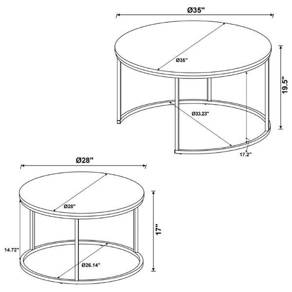 English Elm Hanover Round Faux Marble Nesting Coffee Table Set with Gunmetal Base for Living Rooms B2777P535879