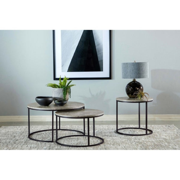English Elm Hanover Round Faux Marble Nesting Coffee Table Set with Gunmetal Base for Living Rooms B2777P535879