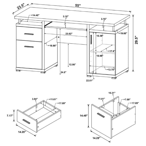 English Elm Rochelle Two Drawer Computer Desk Warm Wood Tone Finish for Home Office Use White B2777P535883