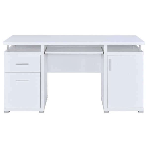 English Elm Rochelle Two Drawer Computer Desk Warm Wood Tone Finish for Home Office Use White B2777P535883