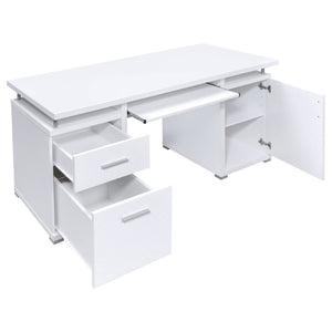 English Elm Rochelle Two Drawer Computer Desk Warm Wood Tone Finish for Home Office Use White B2777P535883