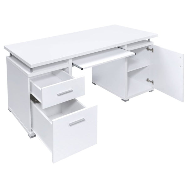 English Elm Rochelle Two Drawer Computer Desk Warm Wood Tone Finish for Home Office Use White B2777P535883