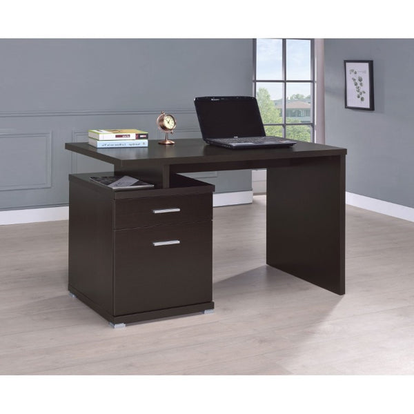 English Elm Cappuccino Finish Reversible Writing Desk with File Drawer for Modern Home Office Brown B2777P535884