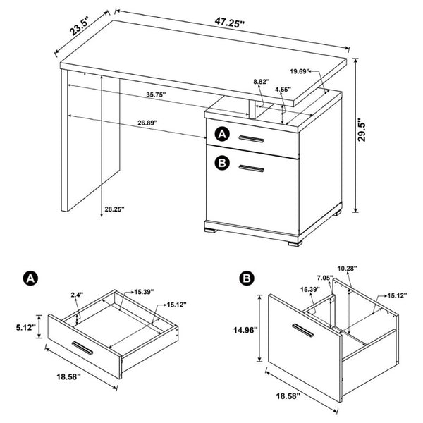 English Elm Cappuccino Finish Reversible Writing Desk with File Drawer for Modern Home Office Brown B2777P535884