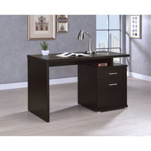 English Elm Cappuccino Finish Reversible Writing Desk with File Drawer for Modern Home Office Brown B2777P535884