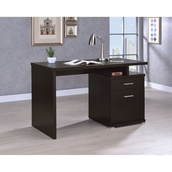 English Elm Cappuccino Finish Reversible Writing Desk with File Drawer for Modern Home Office Brown B2777P535884