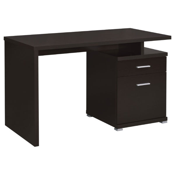 English Elm Cappuccino Finish Reversible Writing Desk with File Drawer for Modern Home Office Brown B2777P535884