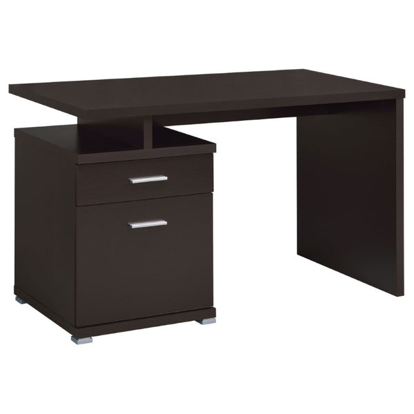 English Elm Cappuccino Finish Reversible Writing Desk with File Drawer for Modern Home Office Brown B2777P535884