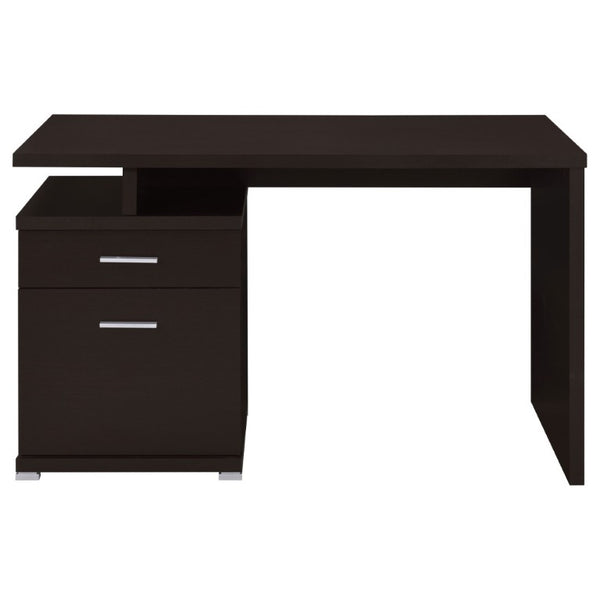 English Elm Cappuccino Finish Reversible Writing Desk with File Drawer for Modern Home Office Brown B2777P535884