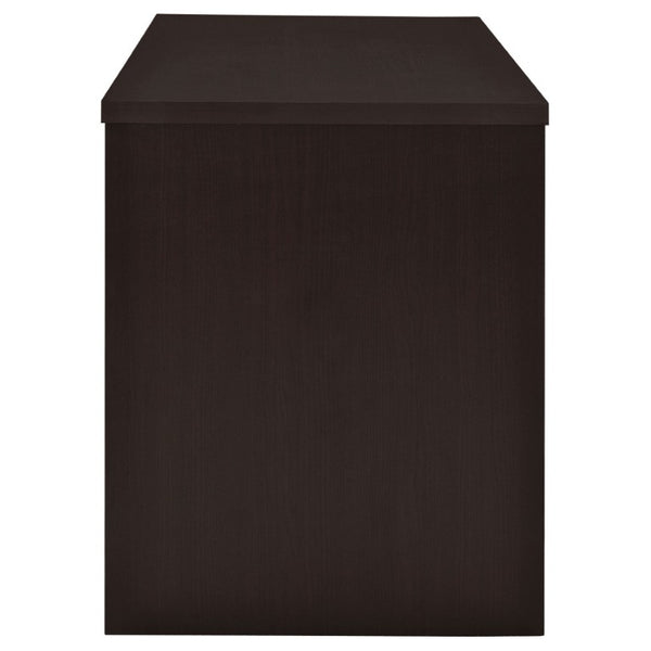 English Elm Cappuccino Finish Reversible Writing Desk with File Drawer for Modern Home Office Brown B2777P535884
