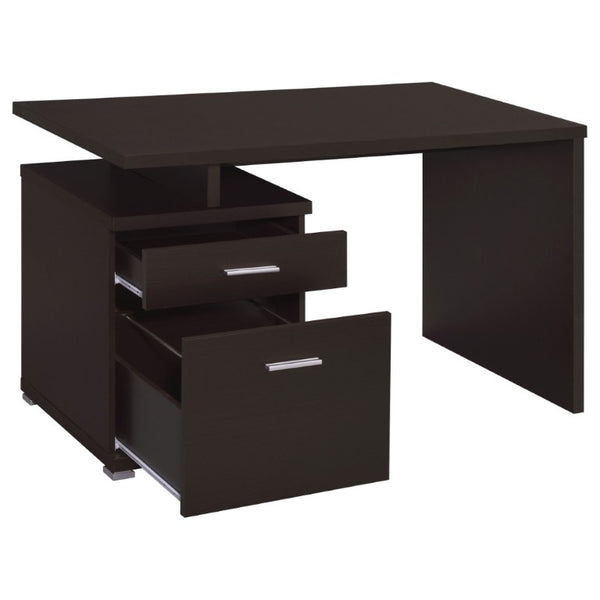English Elm Cappuccino Finish Reversible Writing Desk with File Drawer for Modern Home Office Brown B2777P535884