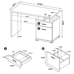 English Elm Cappuccino Finish Reversible Writing Desk with File Drawer for Modern Home Office White B2777P535885