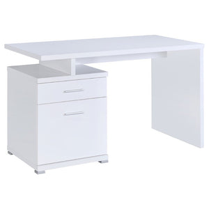 English Elm Cappuccino Finish Reversible Writing Desk with File Drawer for Modern Home Office White B2777P535885