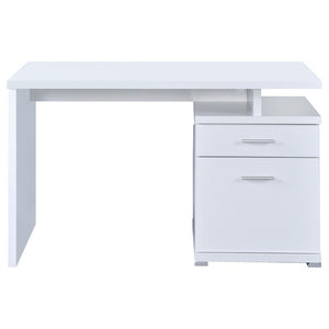 English Elm Cappuccino Finish Reversible Writing Desk with File Drawer for Modern Home Office White B2777P535885