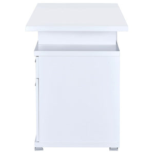 English Elm Cappuccino Finish Reversible Writing Desk with File Drawer for Modern Home Office White B2777P535885