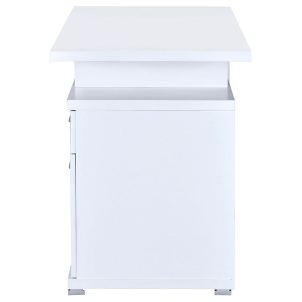 English Elm Cappuccino Finish Reversible Writing Desk with File Drawer for Modern Home Office White B2777P535885