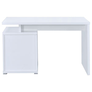 English Elm Cappuccino Finish Reversible Writing Desk with File Drawer for Modern Home Office White B2777P535885