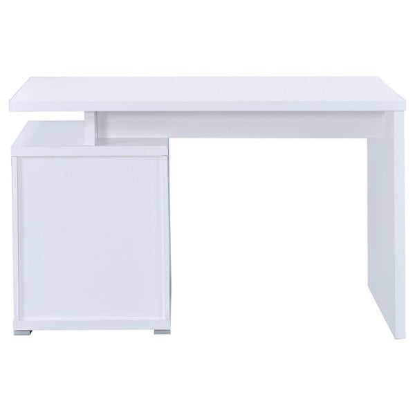 English Elm Cappuccino Finish Reversible Writing Desk with File Drawer for Modern Home Office White B2777P535885