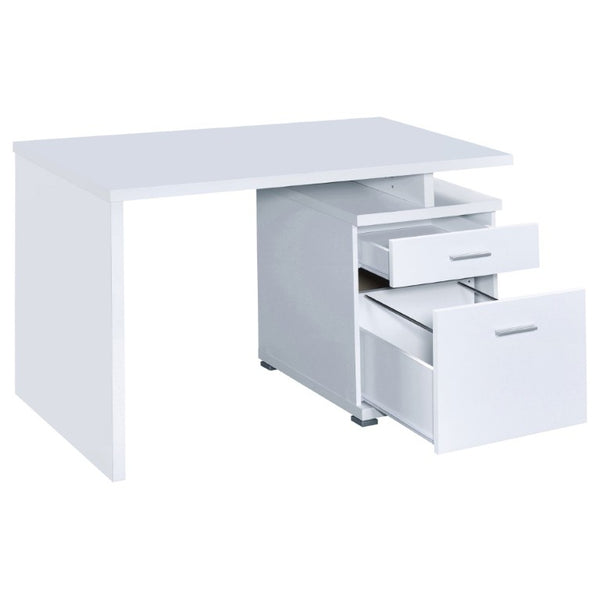 English Elm Cappuccino Finish Reversible Writing Desk with File Drawer for Modern Home Office White B2777P535885