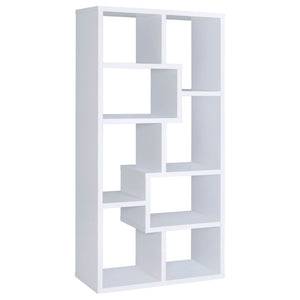 English Elm 8-Shelf Geometric Open Bookcase Tall Display Unit for Living Room or Home Library White B2777P535886