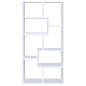 English Elm 8-Shelf Geometric Open Bookcase Tall Display Unit for Living Room or Home Library White B2777P535886