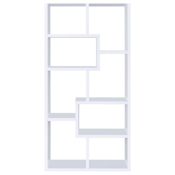 English Elm 8-Shelf Geometric Open Bookcase Tall Display Unit for Living Room or Home Library White B2777P535886