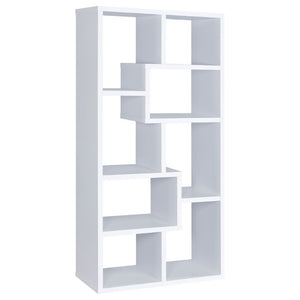 English Elm 8-Shelf Geometric Open Bookcase Tall Display Unit for Living Room or Home Library White B2777P535886