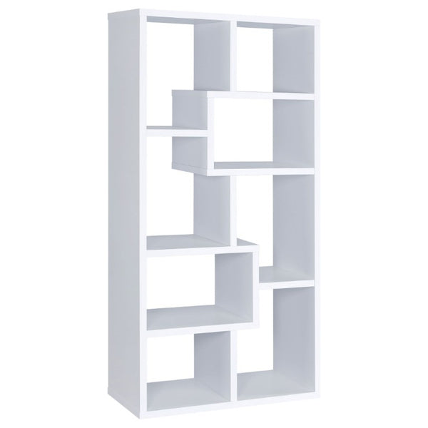 English Elm 8-Shelf Geometric Open Bookcase Tall Display Unit for Living Room or Home Library White B2777P535886