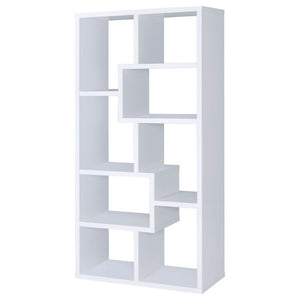 English Elm 8-Shelf Geometric Open Bookcase Tall Display Unit for Living Room or Home Library White B2777P535886