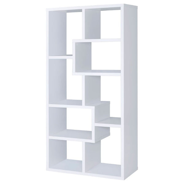 English Elm 8-Shelf Geometric Open Bookcase Tall Display Unit for Living Room or Home Library White B2777P535886