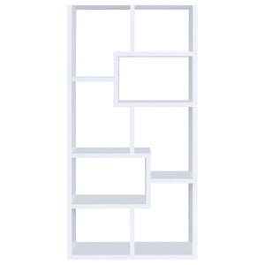 English Elm 8-Shelf Geometric Open Bookcase Tall Display Unit for Living Room or Home Library White B2777P535886