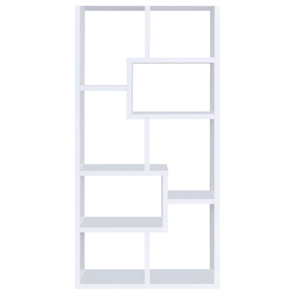 English Elm 8-Shelf Geometric Open Bookcase Tall Display Unit for Living Room or Home Library White B2777P535886