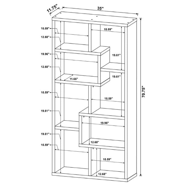 English Elm 8-Shelf Geometric Open Bookcase Tall Display Unit for Living Room or Home Library Cappuccino B2777P535887