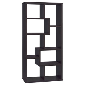English Elm 8-Shelf Geometric Open Bookcase Tall Display Unit for Living Room or Home Library Cappuccino B2777P535887