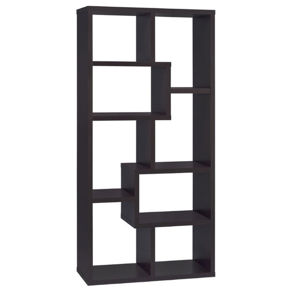English Elm 8-Shelf Geometric Open Bookcase Tall Display Unit for Living Room or Home Library Cappuccino B2777P535887