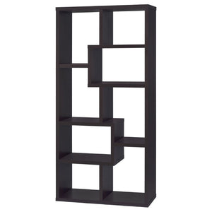 English Elm 8-Shelf Geometric Open Bookcase Tall Display Unit for Living Room or Home Library Cappuccino B2777P535887
